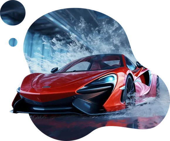 Cool red-orange car in water spot shape
